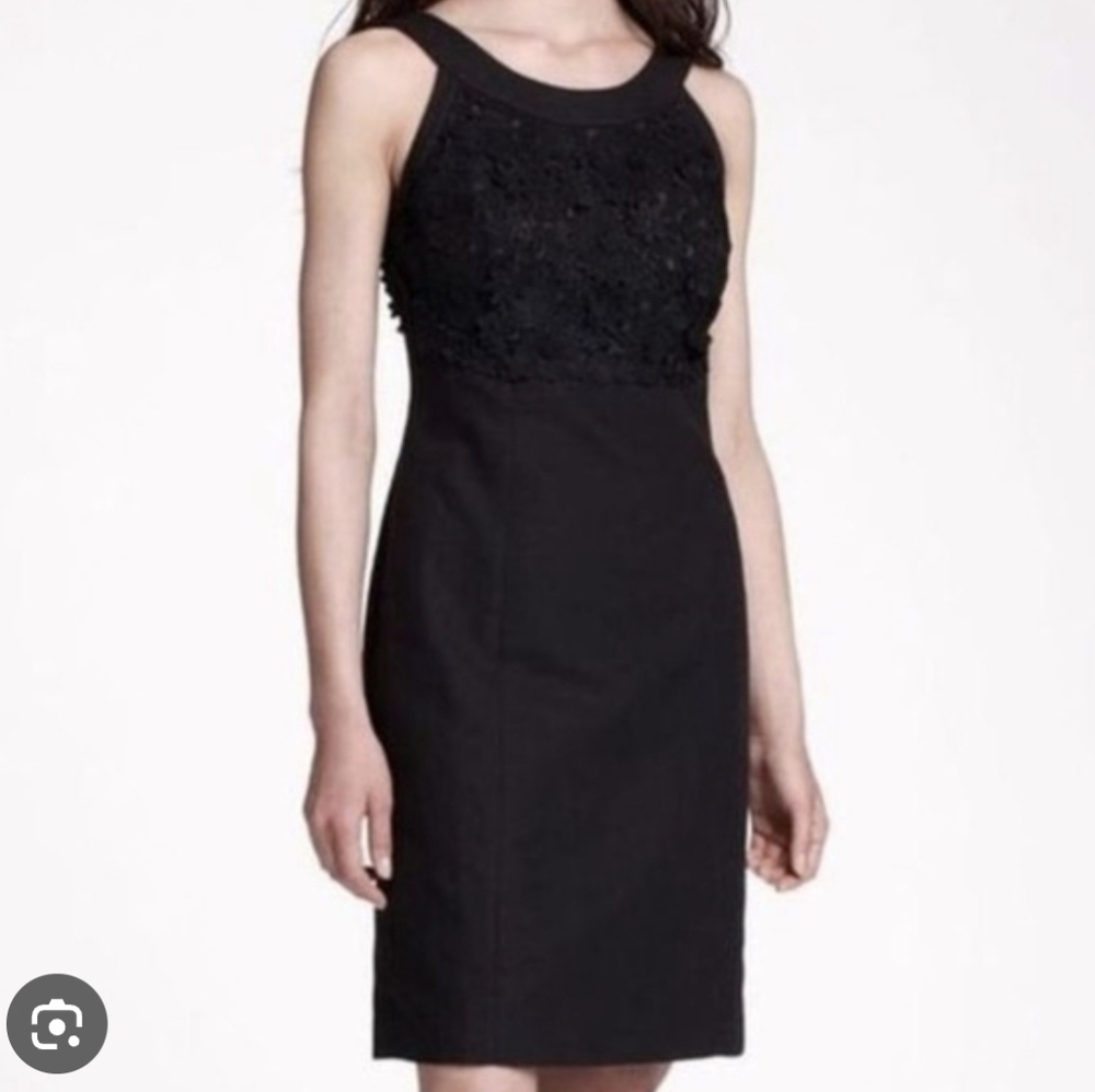 Anthropologie Postmark Cotton And Linen Dress Black Floral Appliques Size 12
